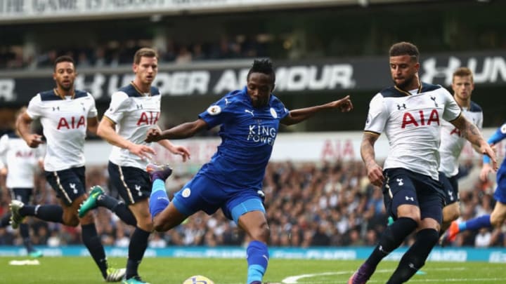 LONDON, ENGLAND - OCTOBER 29: Ahmed Musa of Leicester City shoots at goal during the Premier League match between Tottenham Hotspur and Leicester City at White Hart Lane on October 29, 2016 in London, England. (Photo by Clive Rose/Getty Images)