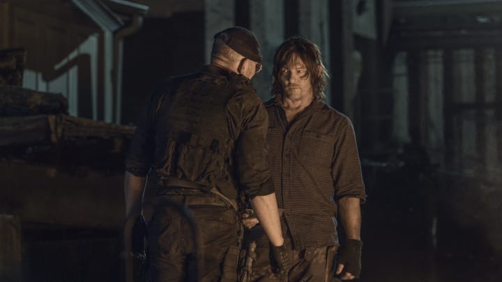 Norman Reedus as Daryl Dixon, Ritchie Coster as Pope – The Walking Dead _ Season 11, Episode 4 – Photo Credit: Josh Stringer/AMC