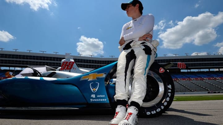 FORT WORTH, TX - JUNE 08: Gabby Chaves, driver of the #88 Harding Group Chevrolet, stands on the grid during the US Concrete Qualifying Day for the Verizon IndyCar Series DXC Technology 600 at Texas Motor Speedway on June 8, 2018 in Fort Worth, Texas. (Photo by Robert Laberge/Getty Images)