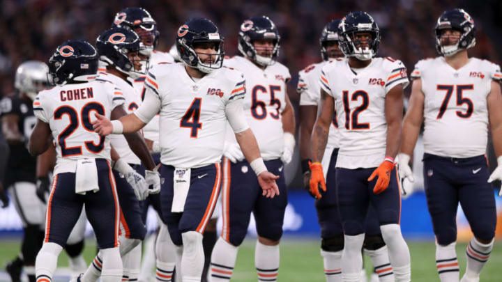LONDON, ENGLAND - OCTOBER 06: Chase Daniel of Chicago Bears reacts during the game between Chicago Bears and Oakland Raiders at Tottenham Hotspur Stadium on October 06, 2019 in London, England. (Photo by Naomi Baker/Getty Images)