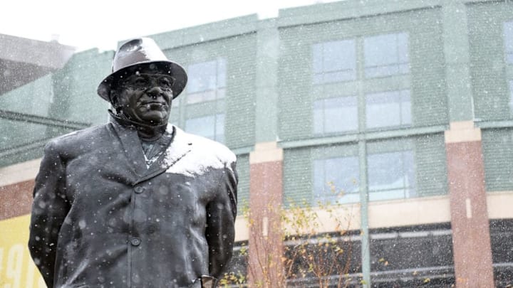 GREEN BAY, WI - DECEMBER 02: A statue is seen in the snow before a game between the Green Bay Packers and the Arizona Cardinals at Lambeau Field on December 2, 2018 in Green Bay, Wisconsin. (Photo by Stacy Revere/Getty Images)