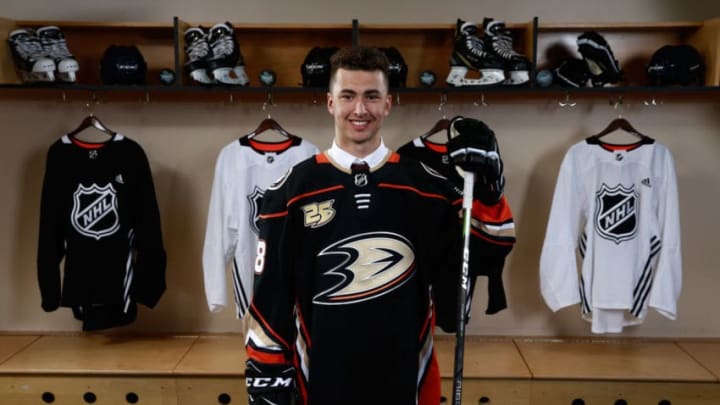 DALLAS, TX - JUNE 23: Benoit-Olivier Groulx poses for a portrait after being selected 54th overall by the Anaheim Ducks during the 2018 NHL Draft at American Airlines Center on June 23, 2018 in Dallas, Texas. (Photo by Jeff Vinnick/NHLI via Getty Images)