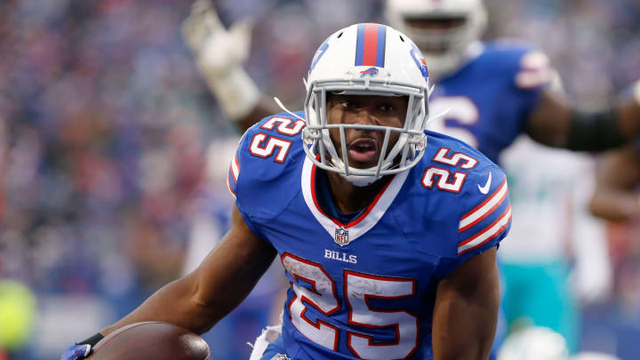 Dec 24, 2016; Orchard Park, NY, USA; Buffalo Bills running back LeSean McCoy (25) against the Miami Dolphins at New Era Field. Miami beats Buffalo 34 to 31 in overtime. Mandatory Credit: Timothy T. Ludwig-USA TODAY Sports