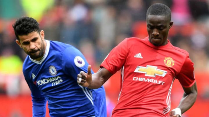 MANCHESTER, ENGLAND – APRIL 16: Eric Bailly of Manchester United is put under pressure from Diego Costa of Chelsea during the Premier League match between Manchester United and Chelsea at Old Trafford on April 16, 2017 in Manchester, England. (Photo by Michael Regan/Getty Images)