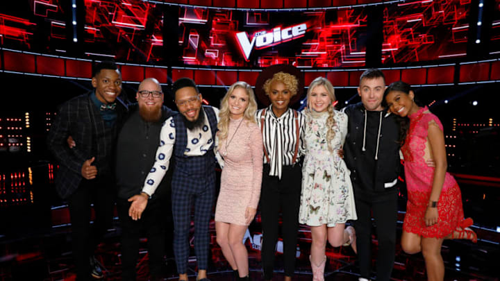 THE VOICE -- "Live Top 10" Episode: 1217B -- Pictured: (l-r) Chris Blue, Jesse Larson, TSoul, Lauren Duski, Vanessa Ferguson, Brennley Brown, Hunter Plake, Aliyah Moulden -- (Photo by: Trae Patton/NBC)
