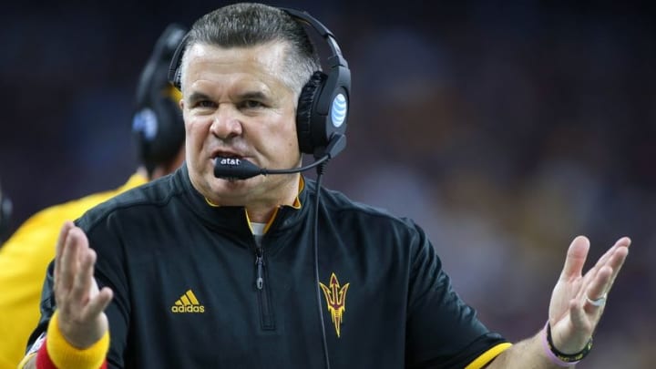 Sep 5, 2015; Houston, TX, USA; Arizona State Sun Devils head coach Todd Graham during the game against the Texas A&M Aggies at NRG Stadium. Mandatory Credit: Troy Taormina-USA TODAY Sports