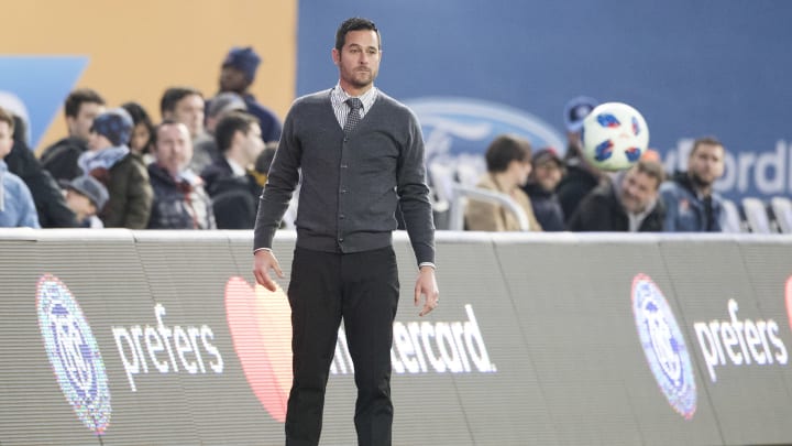 NEW YORK, NEW YORK – April 11: Mike Petke, head coach of Real Salt Lake, on the sideline during the New York City FC Vs Real Salt Lake regular season MLS game at Yankee Stadium on April 11, 2018 in New York City. (Photo by Tim Clayton/Corbis via Getty Images)