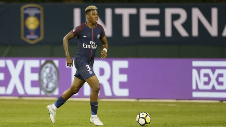 DETROIT, MI - JULY 19: Presnel Kimpembe #3 of Paris Saint-Germain controls the ball against AS Roma during the second half at Comerica Park on July 19, 2017 in Detroit, Michigan. (Photo by Duane Burleson/Getty Images)