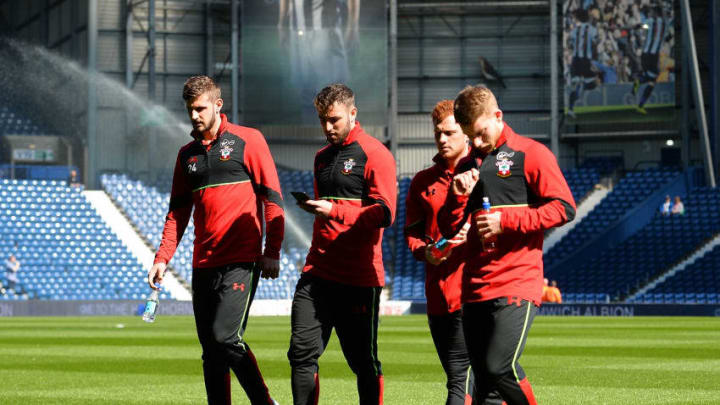 WEST BROMWICH, ENGLAND - APRIL 08: (L-R) Jack Stephens of Southampton, Sam McQueen of Southampton, Harrison Reed of Southampton and Josh Sims of Southampton take a look at the pitch prior to the Premier League match between West Bromwich Albion and Southampton at The Hawthorns on April 8, 2017 in West Bromwich, England. (Photo by Tony Marshall/Getty Images)