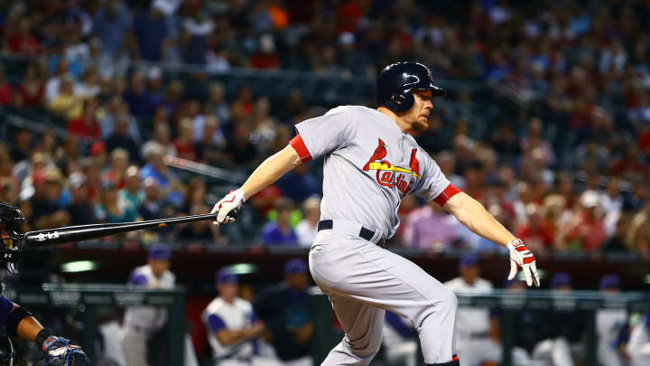 Aug 27, 2015; Phoenix, AZ, USA; St. Louis Cardinals outfielder Brandon Moss against the Arizona Diamondbacks at Chase Field. Mandatory Credit: Mark J. Rebilas-USA TODAY Sports