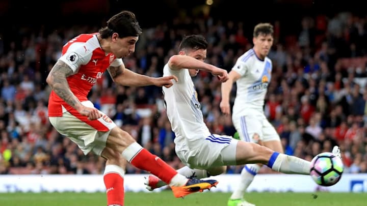 LONDON, ENGLAND - MAY 16: Hector Bellerin of Arsenal shoots during the Premier League match between Arsenal and Sunderland at Emirates Stadium on May 16, 2017 in London, England. (Photo by Richard Heathcote/Getty Images)