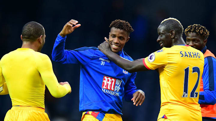 WEST BROMWICH, ENGLAND - MARCH 04: Wilfried Zaha of Crystal Palace (L) celebrates with Mamadou Sakho of Crystal Palace (R) after the Premier League match between West Bromwich Albion and Crystal Palace at The Hawthorns on March 4, 2017 in West Bromwich, England. (Photo by Tony Marshall/Getty Images)