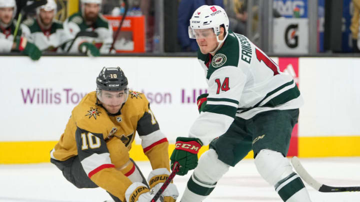 Joel Erikkson Ek and the Minnesota Wild return to St. Paul on Tuesday after dropping road games at Los Angeles and Vegas over the weekend.(Stephen R. Sylvanie-USA TODAY Sports)