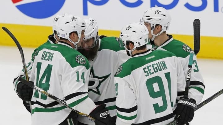 Nov 11, 2016; Edmonton, Alberta, CAN; The Dallas Stars celebrate a first period goal by Dallas Stars forward Patrick Eaves (18) against the Edmonton Oilers at Rogers Place. Mandatory Credit: Perry Nelson-USA TODAY Sports