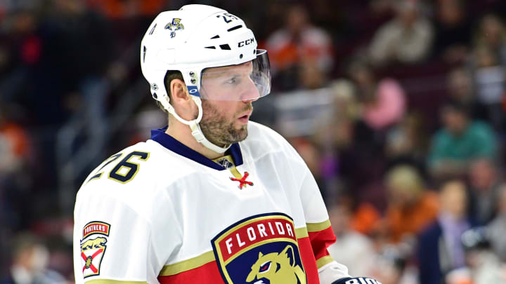 Mar 2, 2017; Philadelphia, PA, USA; Florida Panthers left wing Thomas Vanek (26) against the Philadelphia Flyers during the first period at Wells Fargo Center. Mandatory Credit: Eric Hartline-USA TODAY Sports