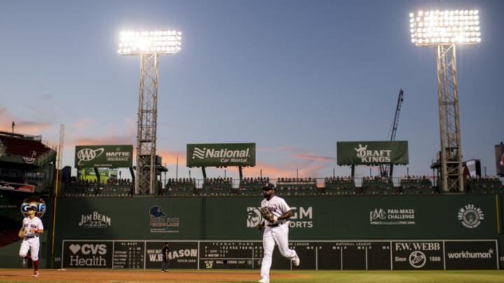 BOSTON, MA - JULY 28: Jackie Bradley Jr. #19 of the Boston Red Sox runs off the field during the third inning of a game against the New York Mets on July 28, 2020 at Fenway Park in Boston, Massachusetts. (Photo by Billie Weiss/Boston Red Sox/Getty Images)