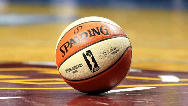 MINNEAPOLIS, MN - SEPTEMBER 24: A basketball on the court during Game One of the WNBA finals featuring the Los Angeles Sparks against the Minnesota Lynx at Williams Arena on September 24, 2017 in Minneapolis, Minnesota.(Photo by Andy King/Getty Images) *** Local Caption ***