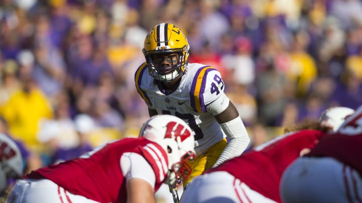 Sep 3, 2016; Green Bay, WI, USA; LSU Tigers defensive end Arden Key (49) during the Lambeau Field College Classic against the Wisconsin Badgers at Lambeau Field. Wisconsin won 16-14. Mandatory Credit: Jeff Hanisch-USA TODAY Sports