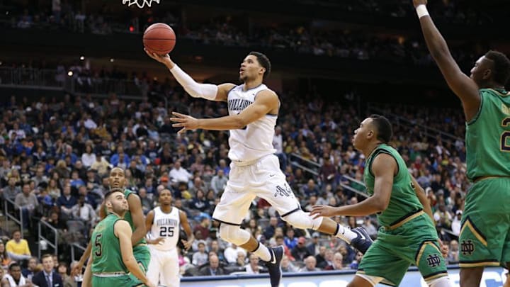 Dec 10, 2016; Newark, NJ, USA; Villanova Wildcats guard Josh Hart (3) lays the ball up against the Notre Dame Fighting Irish during the second half of the fist game at Prudential Center. Villanova won, 74-66. Mandatory Credit: Vincent Carchietta-USA TODAY Sports
