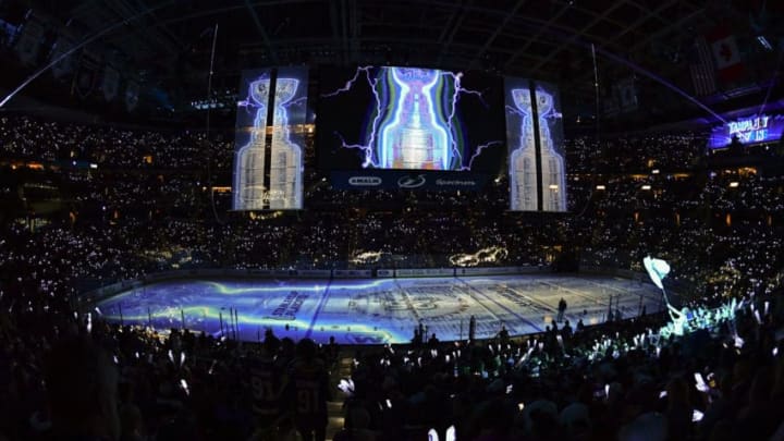TAMPA, FL - APRIL 30: A general view prior to the first period of an NHL Stanley Cup Eastern Conference Playoffs game between the Boston Bruins and the Tampa Bay Lightning on April 30, 2018, at Amalie Arena in Tampa, FL. (Photo by Roy K. Miller/Icon Sportswire via Getty Images)