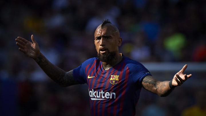 BARCELONA, SPAIN - SEPTEMBER 29: Arturo Vidal of Barcelona reacts during the La Liga match between FC Barcelona and Athletic Club at Camp Nou on September 29, 2018 in Barcelona, Spain. (Photo by Quality Sport Images/Getty Images)