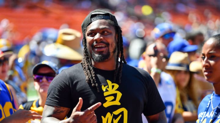 HONOLULU, HAWAII - AUGUST 17: Retired NFL footballer Marshawn Lynch is all smiles before the preseason game between the Dallas Cowboys and the Los Angeles Rams at Aloha Stadium on August 17, 2019 in Honolulu, Hawaii. (Photo by Alika Jenner/Getty Images)