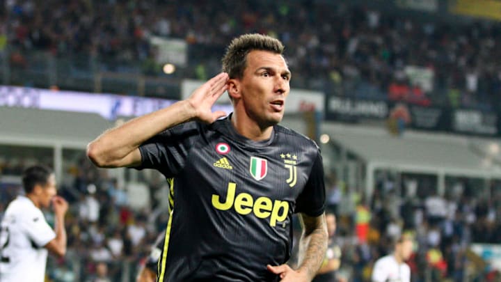 Juventus forward Mario Mandzukic (17) celebrates after scoring his goal during the Serie A football match n.3 PARMA - JUVENTUS on 01/09/2018 at the Ennio Tardini in Parma, Italy. (Photo by Matteo Bottanelli/NurPhoto via Getty Images)