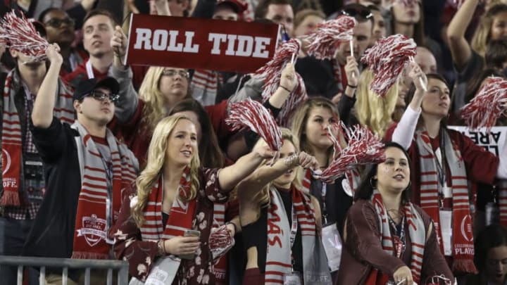 TAMPA, FL - JANUARY 09: Alabama Crimson Tide fans cheer during the 2017 College Football National Championship Game between the Clemson Tigers and Alabama Crimson Tide on January 9, 2017, at Raymond James Stadium in Tampa, FL. Clemson defeated Alabama 35-31. (Photo by Mark LoMoglio/Icon Sportswire via Getty Images)
