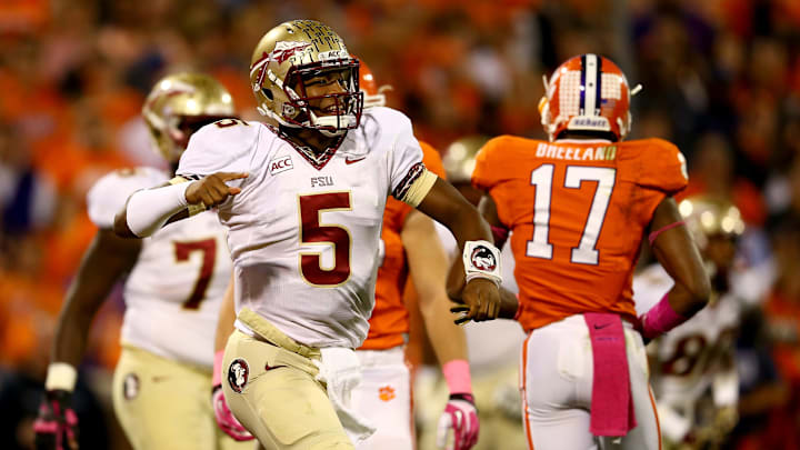 CLEMSON, SC – OCTOBER 19: Jameis Winston #5 of the Florida State Seminoles during their game at Memorial Stadium on October 19, 2013 in Clemson, South Carolina. (Photo by Streeter Lecka/Getty Images)