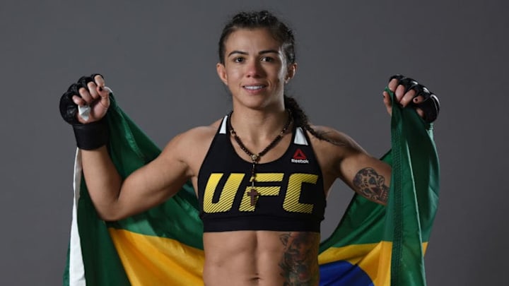 RIO DE JANEIRO, BRAZIL - JUNE 03: Claudia Gadelha of Brazil poses for a portrait backstage after her victory over Karolina Kowalkiewicz during the UFC 212 event at Jeunesse Arena on June 3, 2017 in Rio de Janeiro, Brazil. (Photo by Mike Roach/Zuffa LLC/Zuffa LLC via Getty Images)