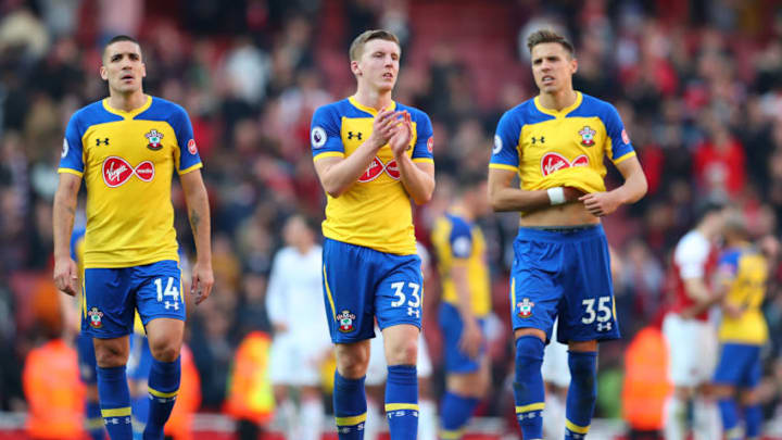 LONDON, ENGLAND - FEBRUARY 24: Matt Targett of Southampton acknowledges the fans following the Premier League match between Arsenal FC and Southampton FC at Emirates Stadium on February 24, 2019 in London, United Kingdom. (Photo by Catherine Ivill/Getty Images)