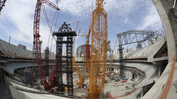 ATLANTA, UNITED STATES - APRIL 19: General view inside Mercedes Benz Stadium on April 19, 2016 in Atlanta, United States. Mercedes Benz Stadium is an under-construction retractable-roof, multi-purpose stadium in Atlanta, Georgia, that will serve as the home of the Atlanta Falcons of the National Football League (NFL) and Atlanta United FC of Major League Soccer (MLS). It is intended to replace the Georgia Dome, which has been the Falcons home stadium since 1992. (Photo by Omar Vega/LatinContent/Getty Images)