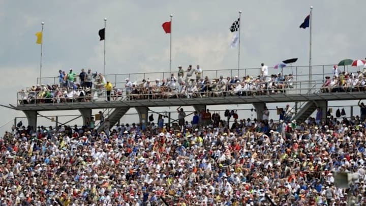 May 29, 2016; Indianapolis, IN, USA; Spectators fill the grandstands during the 100th running of the Indianapolis 500 at Indianapolis Motor Speedway. Mandatory Credit: Michael Madrid-USA TODAY Sports