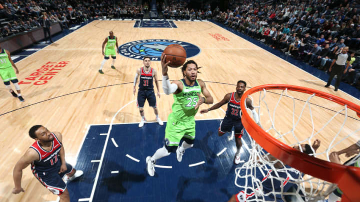 MINNEAPOLIS, MN - MARCH 9: Derrick Rose #25 of the Minnesota Timberwolves. Copyright 2019 NBAE (Photo by David Sherman/NBAE via Getty Images)