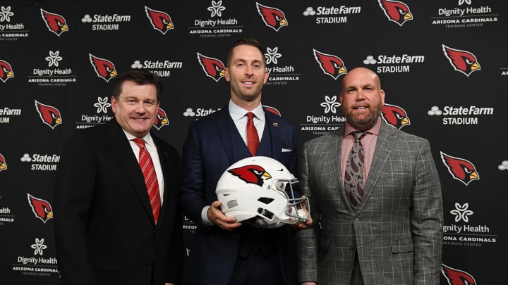 TEMPE, AZ – JANUARY 09: Arizona Cardinals team president Michael Bidwill (L) and general manager (R) Steve Keim introduce the new head coach Kliff Kingsbury to the media at the Arizona Cardinals Training Facility on January 9, 2019 in Tempe, Arizona. (Photo by Norm Hall/Getty Images)