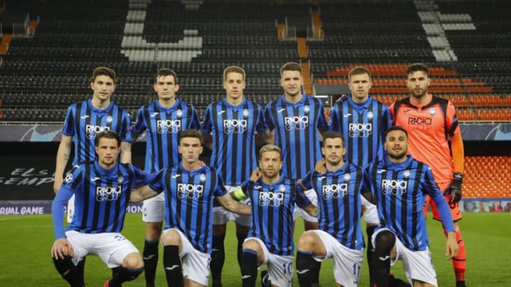 VALENCIA, SPAIN - MARCH 10: (FREE FOR EDITORIAL USE) In this handout image provided by UEFA, Atalanta pose for a team photo during the UEFA Champions League round of 16 second leg match between Valencia CF and Atalanta at Estadio Mestalla on March 10, 2020 in Valencia, Spain. (Photo by UEFA - Handout via Getty Images)