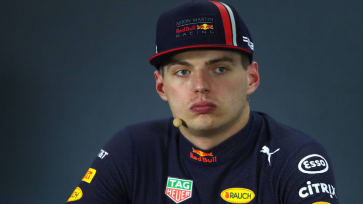 ABU DHABI, UNITED ARAB EMIRATES - DECEMBER 01: Third placed Max Verstappen of Netherlands and Red Bull Racing talks in the press conference after the F1 Grand Prix of Abu Dhabi at Yas Marina Circuit on December 01, 2019 in Abu Dhabi, United Arab Emirates. (Photo by Francois Nel/Getty Images)