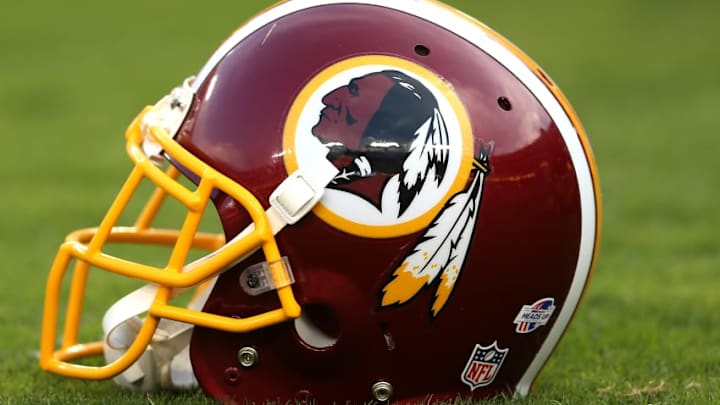 LANDOVER, MD - SEPTEMBER 03: A detailed view of a Washington Redskins helmet before the Washington Redskins play the Jacksonville Jaguars at FedExField on September 3, 2015 in Landover, Maryland. (Photo by Patrick Smith/Getty Images)