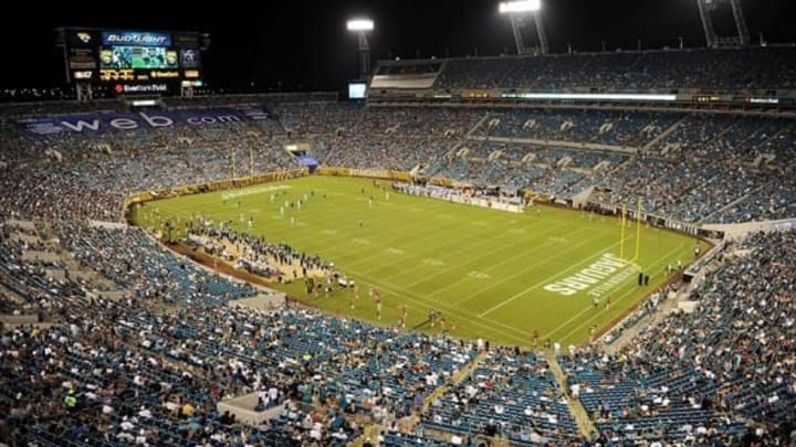 Aug 9, 2013; Jacksonville, FL, USA; A general view of Everbank Field as the Miami Dolphins take on the Jacksonville Jaguars. Mandatory Credit: Melina Vastola-USA TODAY Sports