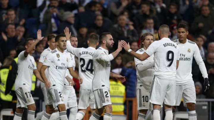 MADRID, SPAIN - DECEMBER 01: Players of Real Madrid celebrate his opening goal during the La Liga match between Real Madrid CF and Valencia CF at Estadio Santiago Bernabeu on December 1, 2018 in Madrid, Spain. (Photo by Angel Martinez/Real Madrid via Getty Images)
