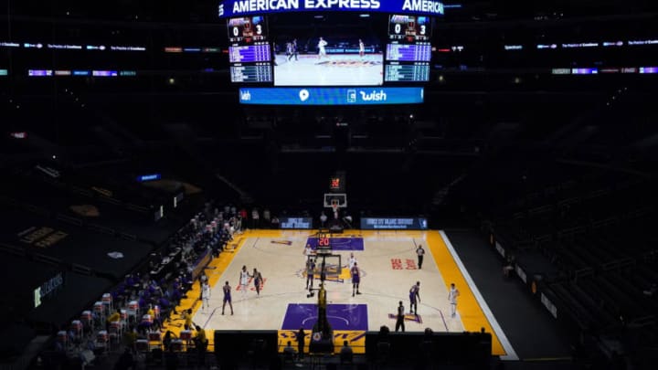 Feb 12, 2021; Los Angeles, California, USA; A general view of an empty Staples Center with no fans during the NBA game between the Los Angeles Lakers and the Memphis Grizzlies. Mandatory Credit: Kirby Lee-USA TODAY Sports