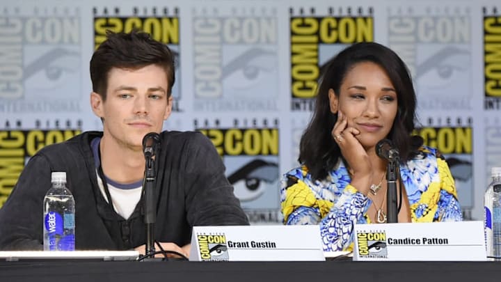 SAN DIEGO, CA - JULY 22: Grant Gustin and Candice Patton attend the 'The Flash' Video Presentation And Q A during Comic-Con International 2017 at San Diego Convention Center on July 22, 2017 in San Diego, California. (Photo by Mike Coppola/Getty Images)