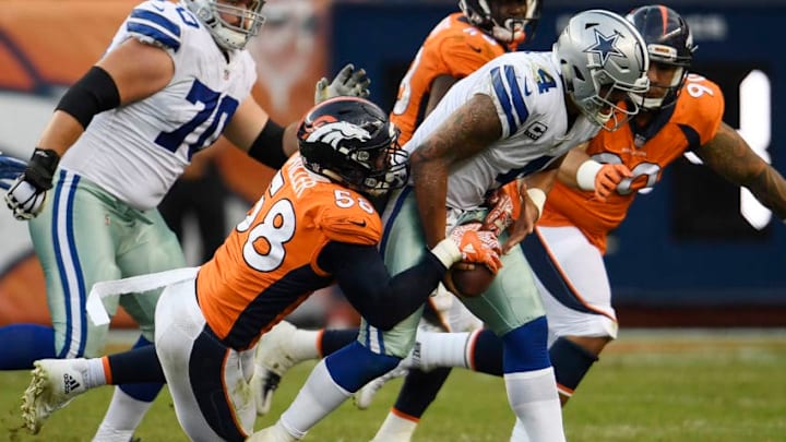 DENVER, CO - SEPTEMBER 17: Von Miller (58) of the Denver Broncos sacks Dak Prescott (4) of the Dallas Cowboys for the second time during the fourth quarter on Sunday, September 17, 2017. The Denver Broncos hosted the Dallas Cowboys. (Photo by Andy Cross/The Denver Post via Getty Images)