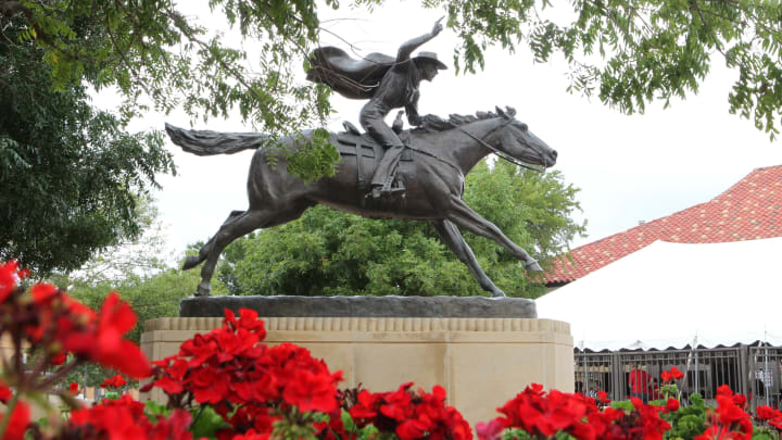 Sep 8, 2018; Lubbock, TX, USA; The Masked Rider statue outside Jones AT&T Stadium is seen before a game between the Texas Tech Red Raiders and the Lamar Cardinals. Mandatory Credit: Michael C. Johnson-USA TODAY Sports