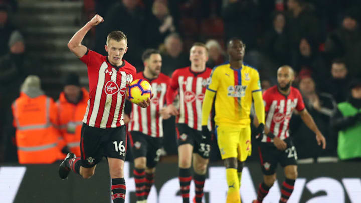 SOUTHAMPTON, ENGLAND - JANUARY 30: James Ward-Prowse of Southampton celebrates after scoring his team's first goal during the Premier League match between Southampton FC and Crystal Palace at St Mary's Stadium on January 30, 2019 in Southampton, United Kingdom. (Photo by Dan Istitene/Getty Images)