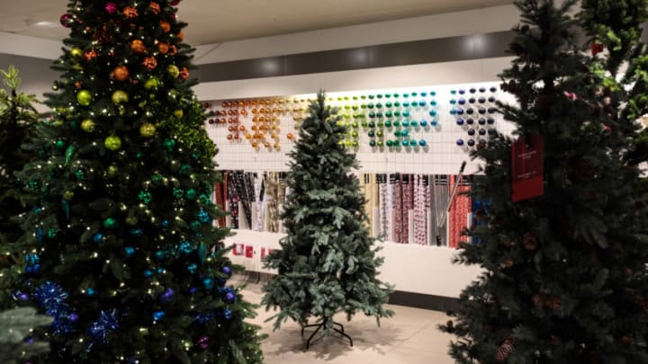 LONDON, ENGLAND - DECEMBER 17: Christmas trees, wrapping parer and baubles on display in the Christmas shop in the John Lewis department store on Oxford Street on December 17, 2018 in London, England. Fewer shoppers are hitting the High Street in the run-up to Christmas, turning instead to online shopping according to figures released by retail intelligence firm Springboard. (Photo by Jack Taylor/Getty Images)
