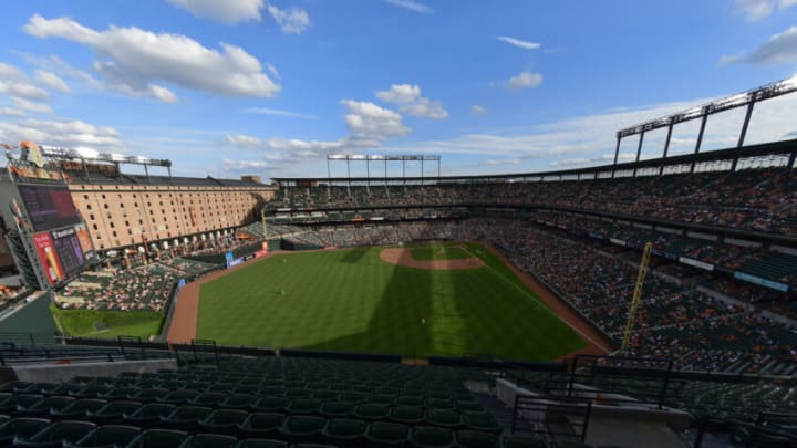 Jul 10, 2021; Baltimore, Maryland, USA; A general view from the outfield bleacher ofOriole Park at Camden Yards during the game between the Baltimore Orioles and the Chicago White Sox. Mandatory Credit: Tommy Gilligan-USA TODAY Sports