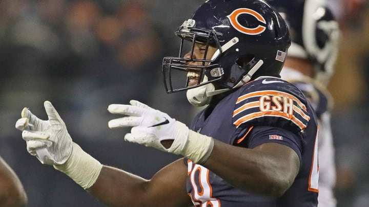 CHICAGO, IL – DECEMBER 09: Roquan Smith #58 of the Chicago Bears celebrates a defensive stop against the Los Angeles Rams at Soldier Field on December 9, 2018 in Chicago, Illinois. The Bears defeated the Rams 15-6. (Photo by Jonathan Daniel/Getty Images)