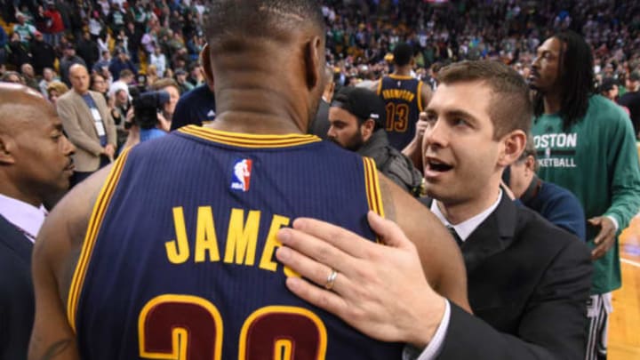 BOSTON, MA – APRIL 26: LeBron James #23 of the Cleveland Cavaliers and Brad Stevens of the Boston Celtics hug after Game Four of the Eastern Conference Quarterfinals during the 2015 NBA Playoffs on April 26, 2015 at TD Garden in Boston, Massachusetts. NOTE TO USER: User expressly acknowledges and agrees that, by downloading and/or using this Photograph, user is consenting to the terms and conditions of the Getty Images License Agreement. Mandatory Copyright Notice: Copyright 2015 NBAE (Photo by Brian Babineau/NBAE via Getty Images)