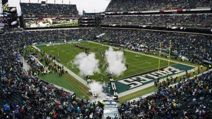 PHILADELPHIA, PA - NOVEMBER 24: Carson Wentz #11 of the Philadelphia Eagles leads his team onto the field before the game at Lincoln Financial Field on November 24, 2019 in Philadelphia, Pennsylvania. (Photo by Corey Perrine/Getty Images)